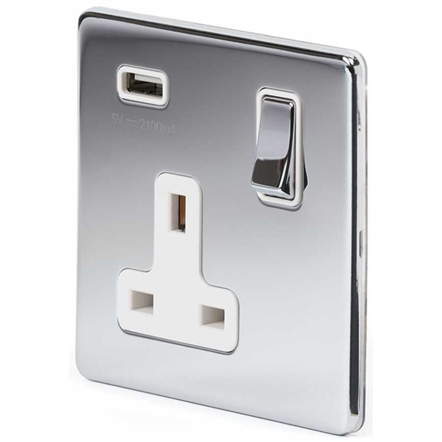 Soho Lighting Finsbury 1 Gang Usb Socket Polished Chrome And White Naken Interiors 6981